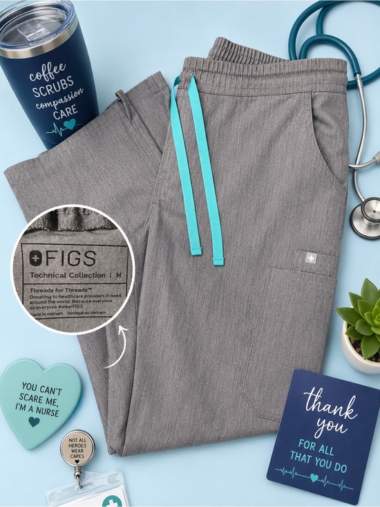 Figs Other - Figs Women’s Gray Scrub Jogger Pants with Teal Drawstring- Yola Skinny scrub